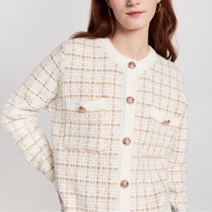 NWOT Line & Dot Cream Cardigan with Gold Accents Size Medium